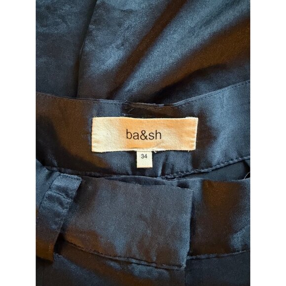 Ba&sh Cary Cargo Style Wide Leg Pants Deep Navy Blue Satin Sz 34/XS - Picture 9 of 13